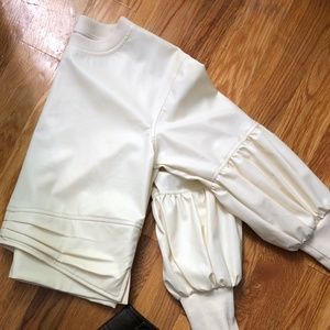 Cream Faux Leather Crewneck